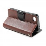 Wholesale iPhone 5S 5 Slim Flip Wallet Case (Brown - Black)